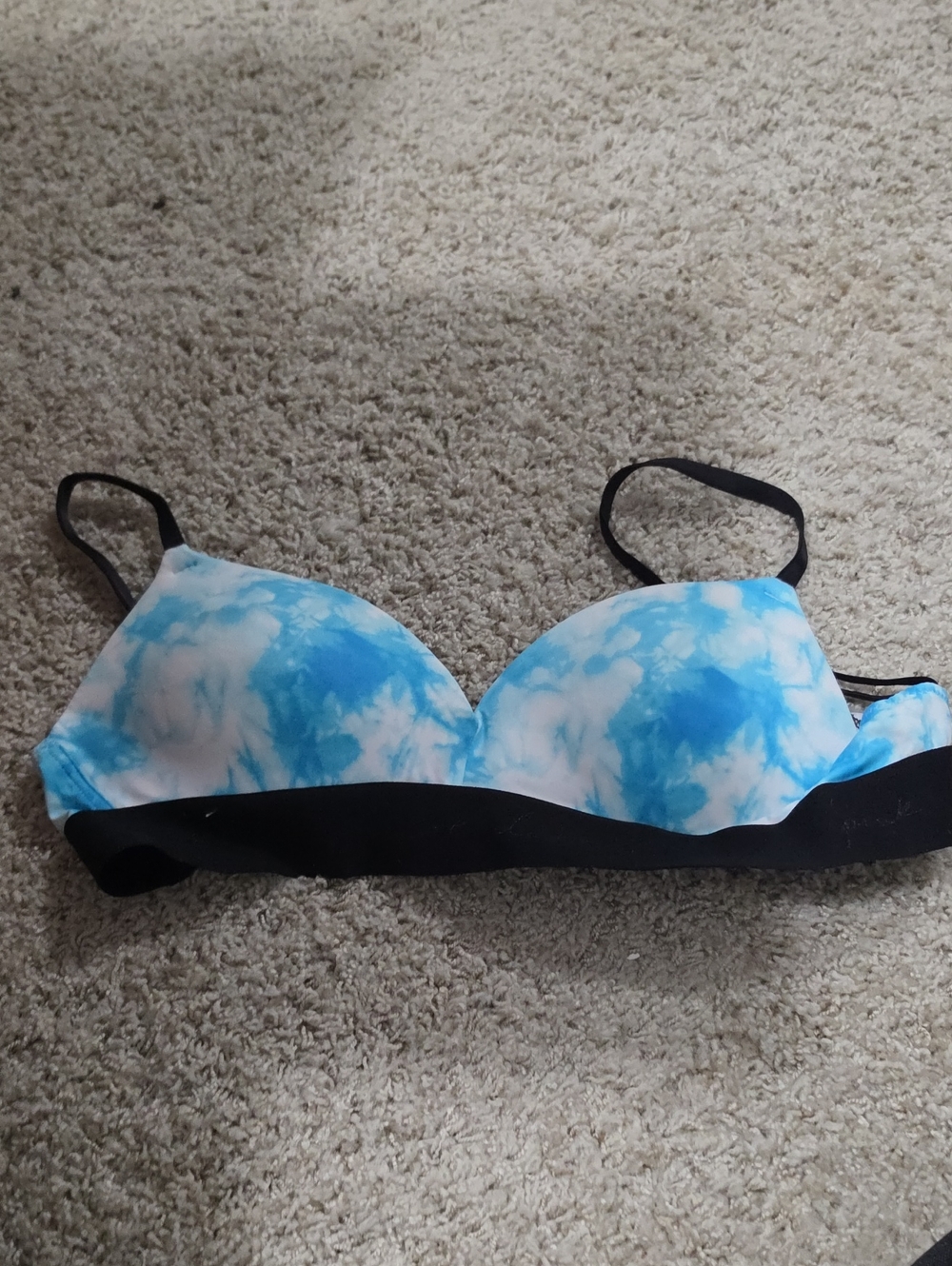 Blue Tie-Dye Lightly Padded Bra with Black Band- Size Small